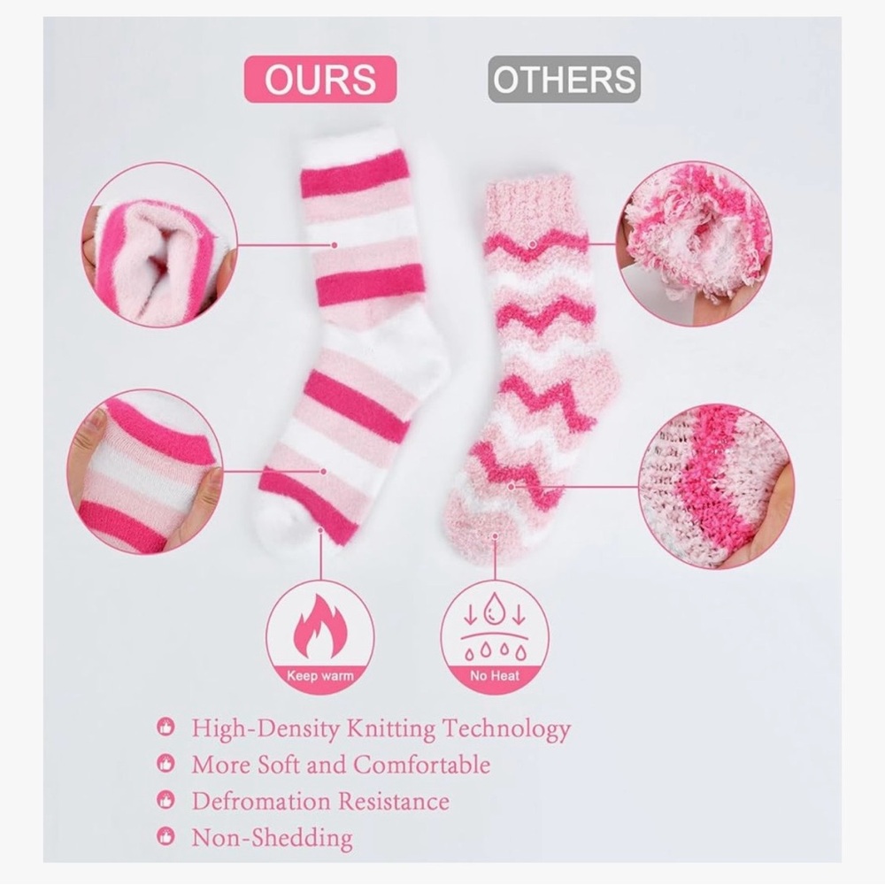 Fuzzy Socks 5 pair for Women Pink/White comes in a gift able box! New. - Picture 4 of 7